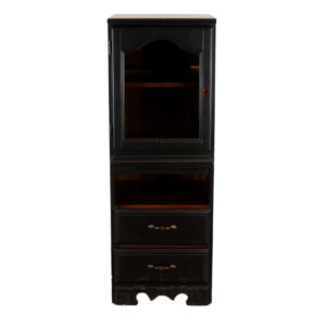 Glass Door Cabinet in Black Finish with Orange Handle