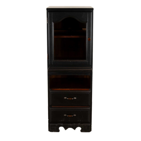 Glass Door Cabinet in Black Finish with Orange Handle - Image 1