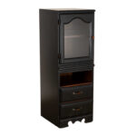 Glass Door Cabinet in Black Finish with Orange Handle - Image 2