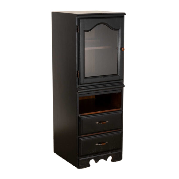 Glass Door Cabinet in Black Finish with Orange Handle - Image 2