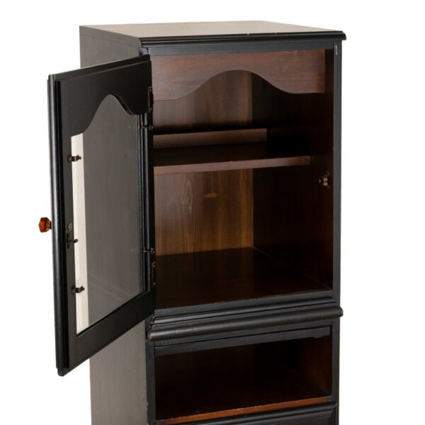 Glass Door Cabinet in Black Finish with Orange Handle - Image 3