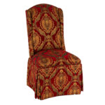 Pair of BAKER Skirted Parsons Chairs in Red and Gold Foliate Upholstery - Image 2