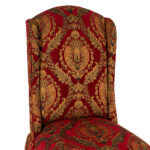 Pair of BAKER Skirted Parsons Chairs in Red and Gold Foliate Upholstery - Image 3