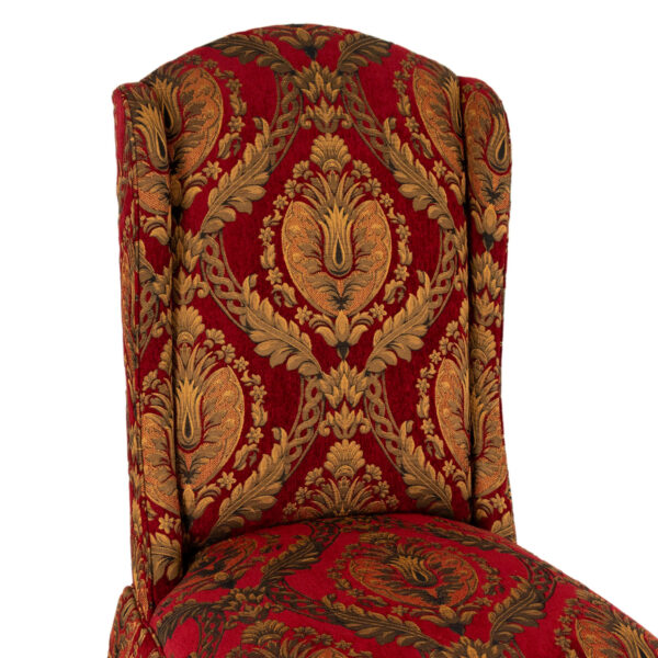Pair of BAKER Skirted Parsons Chairs in Red and Gold Foliate Upholstery - Image 3