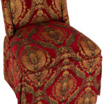 Pair of BAKER Skirted Parsons Chairs in Red and Gold Foliate Upholstery - Image 4