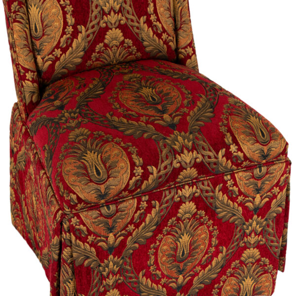 Pair of BAKER Skirted Parsons Chairs in Red and Gold Foliate Upholstery - Image 4