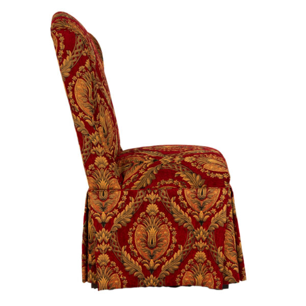 Pair of BAKER Skirted Parsons Chairs in Red and Gold Foliate Upholstery - Image 5