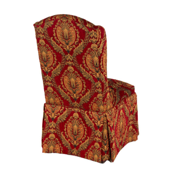 Pair of BAKER Skirted Parsons Chairs in Red and Gold Foliate Upholstery - Image 6