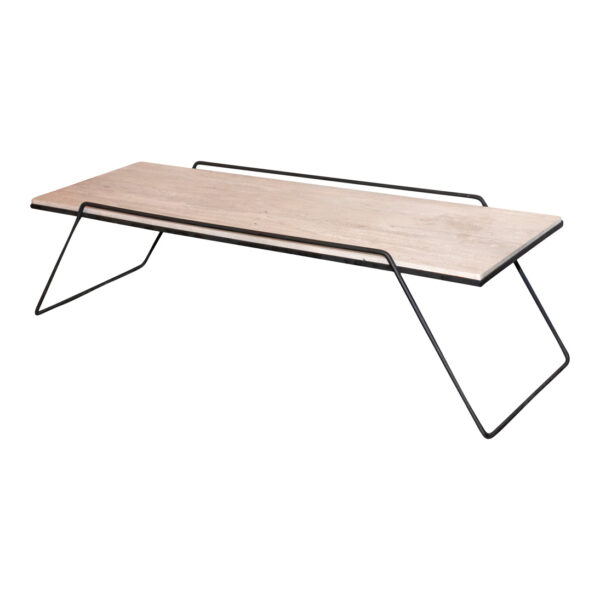 Vintage Mid Century Modern Iron and Travertine Coffee Table - Image 1
