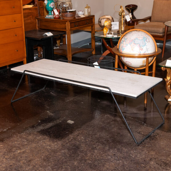 Vintage Mid Century Modern Iron and Travertine Coffee Table - Image 4