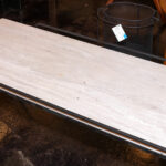 Vintage Mid Century Modern Iron and Travertine Coffee Table - Image 2