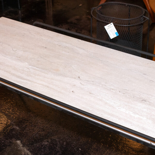 Vintage Mid Century Modern Iron and Travertine Coffee Table - Image 2