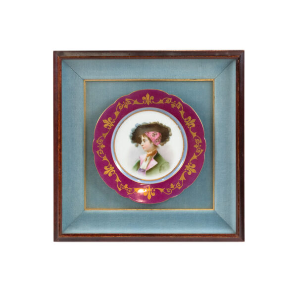 Wood Framed Hand Painted Portrait on Porcelain Plate - Image 1