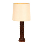 Vintage Carved Wood Lamp with Off White Shade