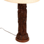 Vintage Carved Wood Lamp with Off White Shade - Image 2