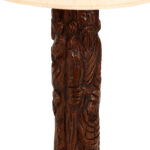 Vintage Carved Wood Lamp with Off White Shade - Image 3