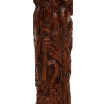 Vintage Carved Wood Lamp with Off White Shade - Image 5