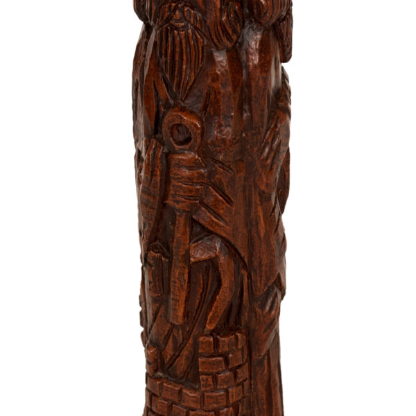 Vintage Carved Wood Lamp with Off White Shade - Image 5