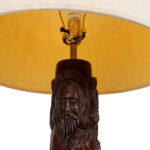 Vintage Carved Wood Lamp with Off White Shade - Image 6