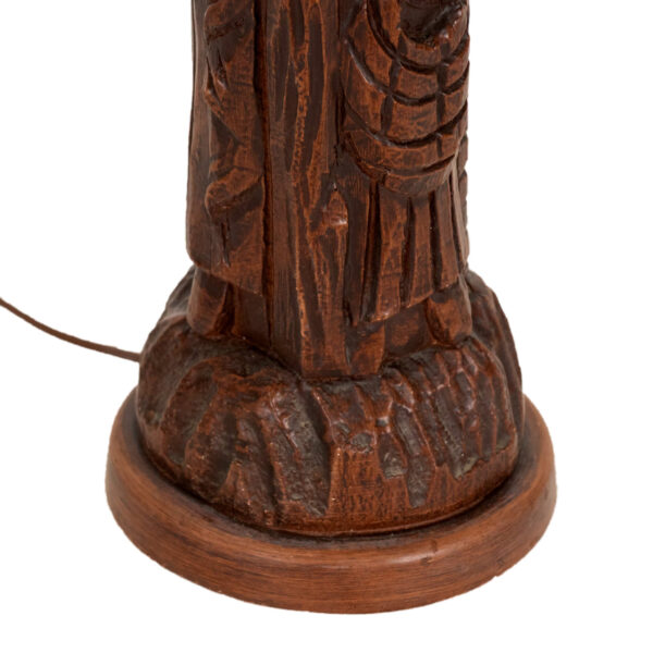 Vintage Carved Wood Lamp with Off White Shade - Image 7