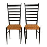 Vintage Pair of Gio Ponti Style Ladder Back Chairs with Rush Seats