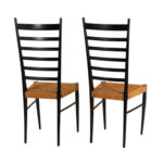 Vintage Pair of Gio Ponti Style Ladder Back Chairs with Rush Seats - Image 6
