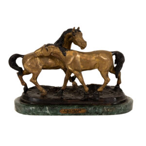 Bronze Horse Sculpture on Green Marble Base After PJ Mene