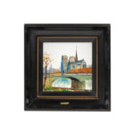 MARIO MARESCA “A Street in Paris - Bridge & Cathedral” Original Oil on Tile