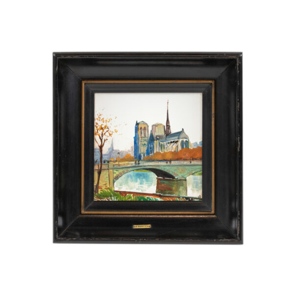 MARIO MARESCA “A Street in Paris - Bridge & Cathedral” Original Oil on Tile - Image 1
