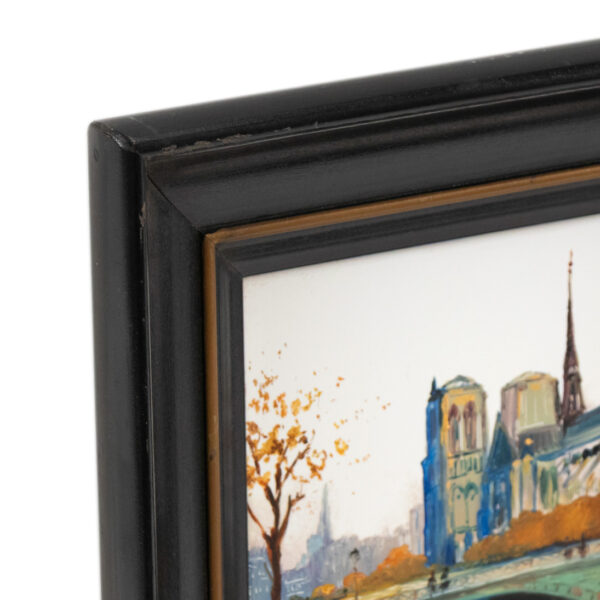 MARIO MARESCA “A Street in Paris - Bridge & Cathedral” Original Oil on Tile - Image 2