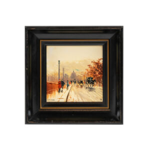 MARIO MARESCA “A Street in Paris - Horse & Buggy” Original Oil on Tile
