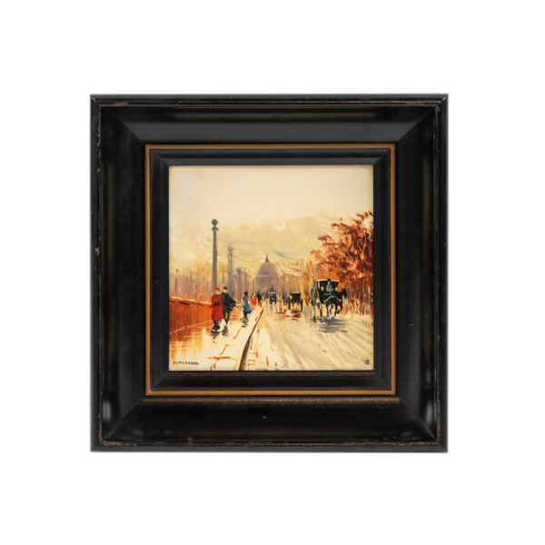 MARIO MARESCA “A Street in Paris - Horse & Buggy” Original Oil on Tile - Image 1