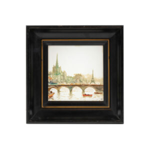 MARIO MARESCA “A Street in Paris - Bridge & Eiffel Tower” Original Oil on Tile
