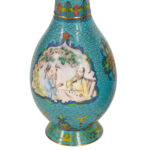 Pair of Chinese Cloisonne Vases in Teal - Image 2