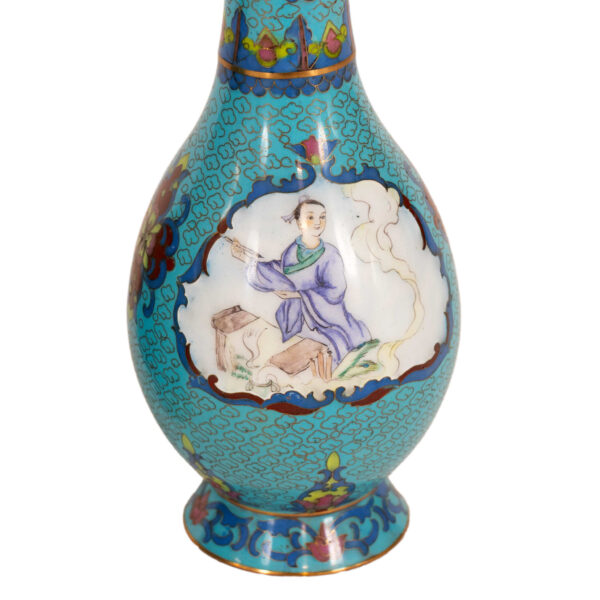 Pair of Chinese Cloisonne Vases in Teal - Image 3