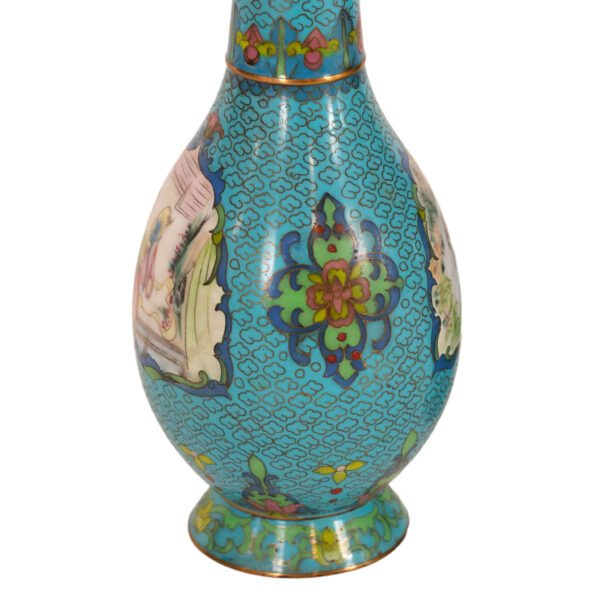 Pair of Chinese Cloisonne Vases in Teal - Image 4