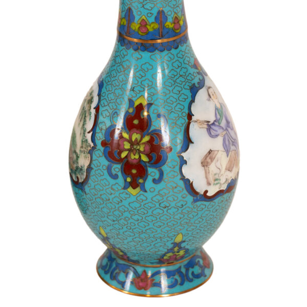 Pair of Chinese Cloisonne Vases in Teal - Image 5