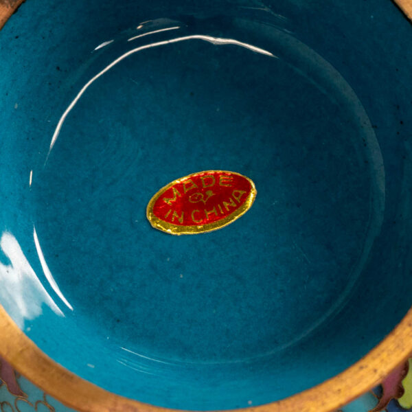 Pair of Chinese Cloisonne Vases in Teal - Image 6