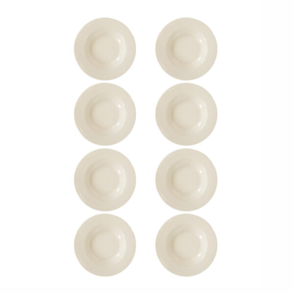 Set of 8 HOMER LAUGHLIN Fiesta Rimmed Soup Bowls in White - Image 1