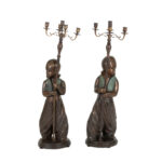 Set of 2 Bronze Figural Floor Candelabras