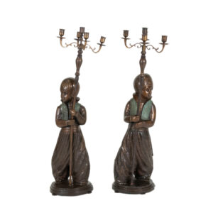 Set of 2 Bronze Figural Floor Candelabras