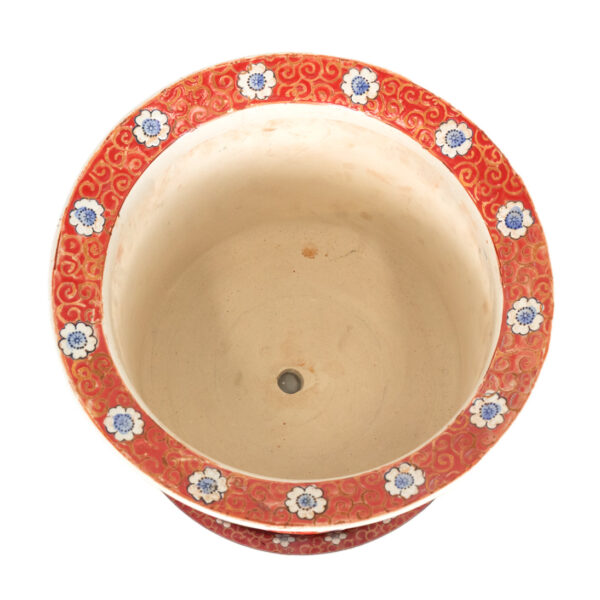 Red and White Hand Painted Planter with Underplate - Image 2