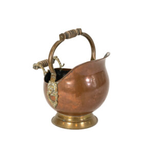 Vintage Copper Coal Scuttle with Brass Lion Head Accents