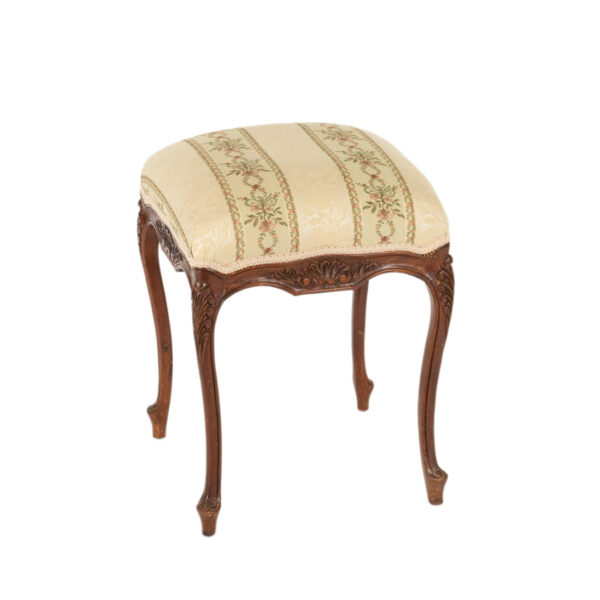 Vintage Carved Leg Stool in Floral Upholstery - Image 1