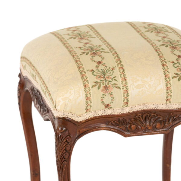 Vintage Carved Leg Stool in Floral Upholstery - Image 3
