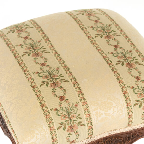 Vintage Carved Leg Stool in Floral Upholstery - Image 2