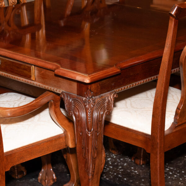 STONELEIGH Mahogany Chippendale Dining Table with/ 2 Leaves and 6 Chairs - Image 3