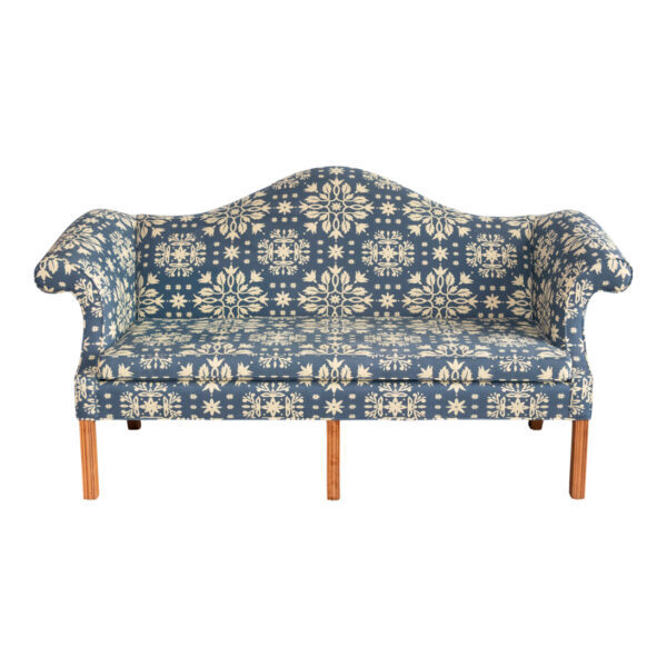 THE SERAPH Camelback Deerfield Sofa in Blue and Ivory Patterned Upholstery - Image 1