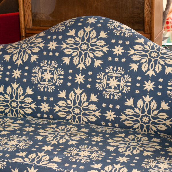 THE SERAPH Camelback Deerfield Sofa in Blue and Ivory Patterned Upholstery - Image 3