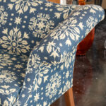 THE SERAPH Camelback Deerfield Sofa in Blue and Ivory Patterned Upholstery - Image 4